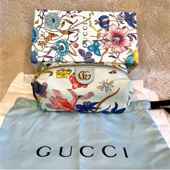 Gucci Handbags - Gucci Flora Limited Edition Blue Canvas Cosmetic Pouch